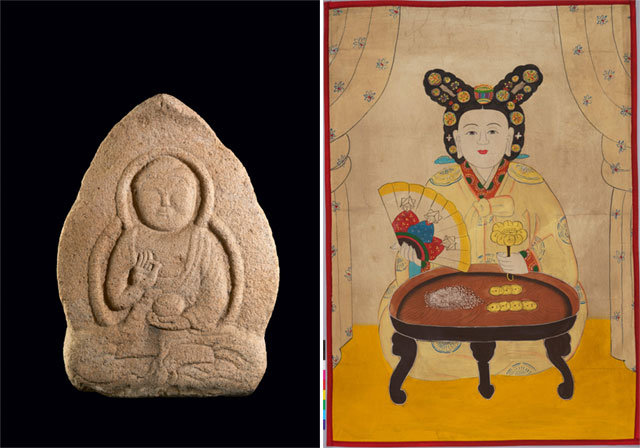 조선시대 사람들은 ‘석조약사여래좌상’(왼쪽 사진)과 ‘대신마누라도’(오른쪽 사진)를 보며 역병에 대한 공포를 이겨내려고 했다. 국립중앙박물관 제공
