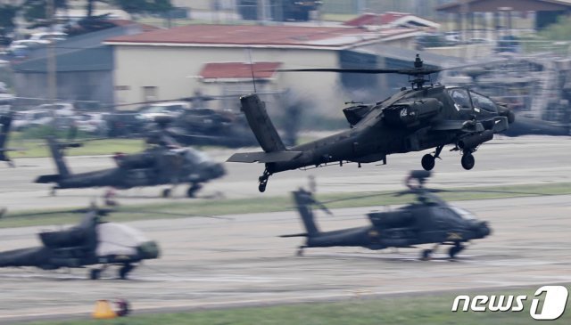 경기도 평택 소재 주한미군기지 ‘캠프 험프리스’에서 기동 중인 미군 헬기. 2021.8.2/뉴스1 © News1