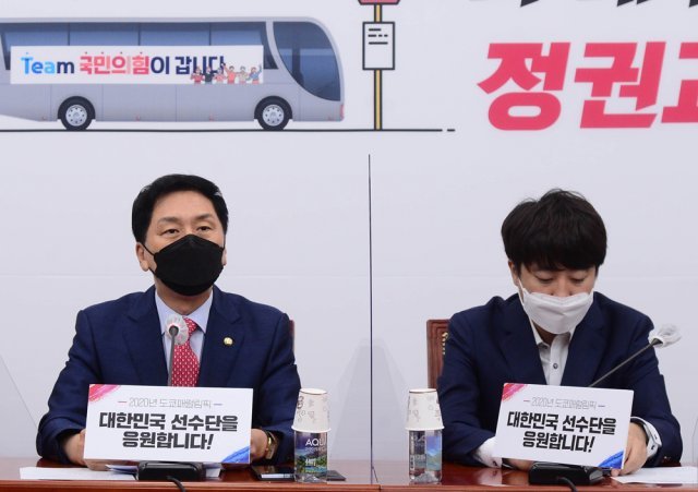 이준석 국민의힘 대표(오른쪽)와 김기현 원내대표. 사진공동취재단