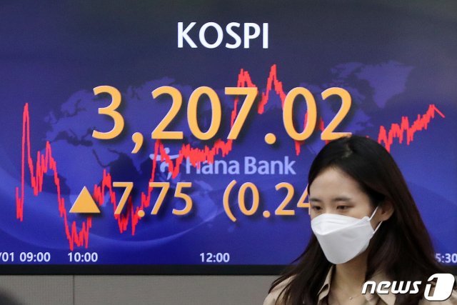 1서울 중구 하나은행 명동점 딜링룸 전광판 2021.9.1/뉴스1 © News1