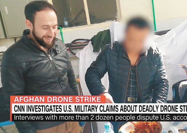 지난달 29일 미군의 드론 공습으로 사망한 구호단체 활동가 자마라이 아마디(왼쪽)의 생전 활동 모습. CNN 화면 캡처