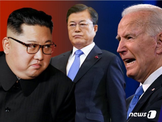 김정은 북한 노동당 총비서, 문재인 대통령, 조 바이든 미국 대통령. © News1 DB