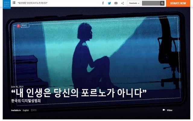 "내 인생은 당신의 포르노가 아니다" HRW의 보고서, 출처=휴먼라이츠워치 홈페이지