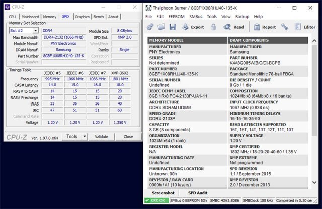 메모리의 CPU-Z 정보 및 타이푼 버너 정보. 출처=IT동아