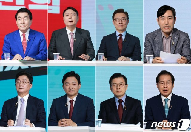 왼쪽 첫째줄부터 시계방향으로 안상수, 윤석열, 최재형, 하태경, 홍준표, 황교안, 원희룡, 유승민 후보. 2021.9.23/뉴스1 © News1