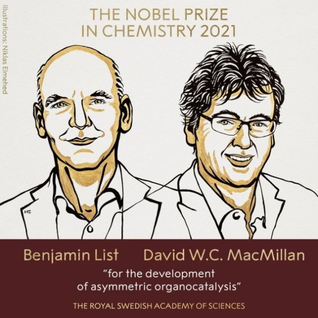 노벨 화학상 수상자들 왼쪽부터 베냐민 리스트, 데이비드 맥밀런 (노벨상 홈페이지 갈무리)