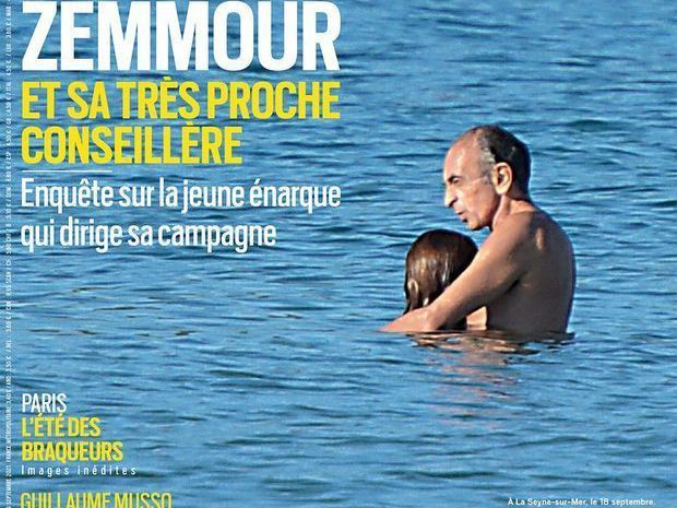 프랑스 대선 후보 에리크 제무르와 그의 보좌관 사라 크나포가 해변에서 둘만의 시간을 갖고 있는 장면을 파리마치가 포착해 표지에 게재했다. (파리마치 갈무리) © 뉴스1