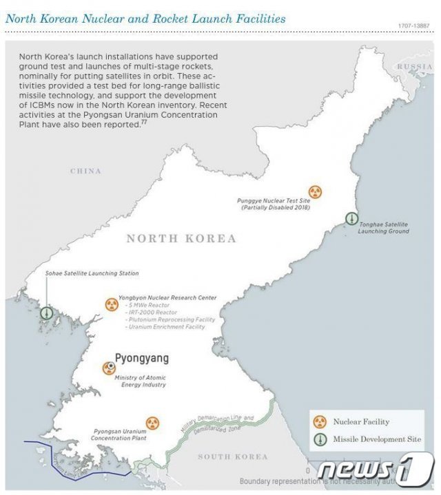 북한의 핵시설 및 미사일 발사 시설 (미 국방정보국(DIA) ‘2021 북한의 군사력’ 캡처) © 뉴스1