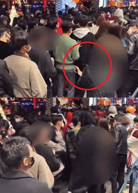 고릴라 분장을 한 남성이 버니걸 분장을 한 여성을 불법 촬영하는 모습이 포착됐다. 유튜브 갈무리 ⓒ 뉴스1