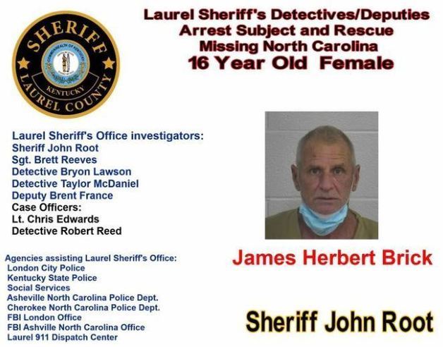 10대 소녀를 납치 및 감금한 혐의를 받는 용의자 제임스 허벌트 브릭(61). 로렐 카운티 보안관실 페이스북 캡처. © News1