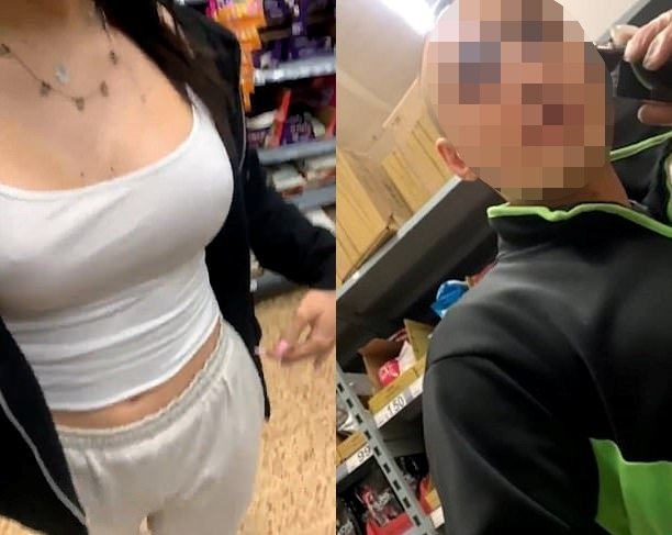 슈퍼마켓을 방문한 여성(왼쪽)이 직원(오른쪽)으로부터 옷차림을 지적받고 쫓겨났다. (트위터 갈무리) © 뉴스1