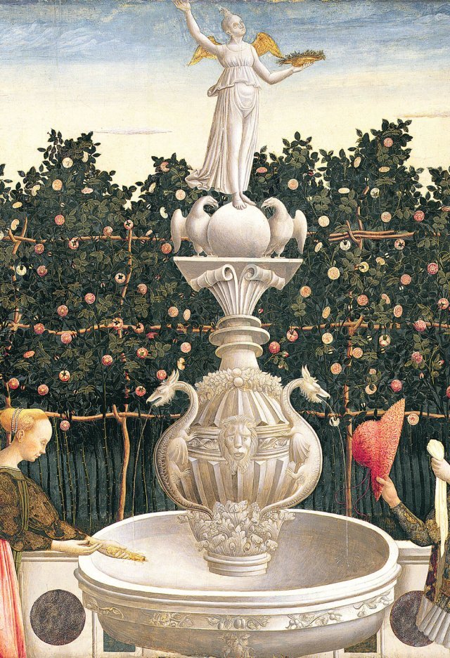 15세기 베네치아에서 그려진 것으로 알려진 그림 ‘사랑의 정원’. 향기로운 장미가 가득하고 언제든 물을 마실 수 있는 이 정원은 이상적인 낙원을 상징한다. 시공사 제공