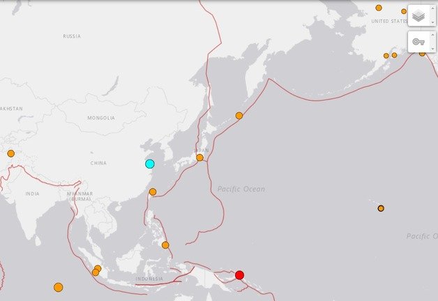 17일 중국 장쑤성 인근 해역에서 규모5.0의 지진이 발생했다.(USGS 홈페이지 갈무리)