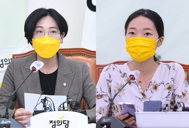 정의당 장혜영 의원(왼쪽)과 강민진 청년대변인. 뉴스1