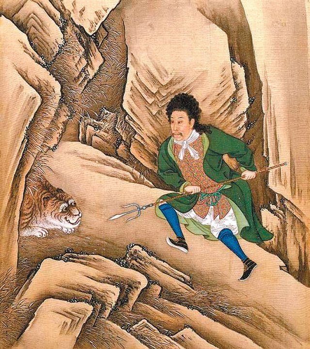 청나라 황제 옹정제(재위 1722∼1735)가 서양식 가발에 유럽인 복장을 하고 등장한 초상화. 옹정제는 초상화 연작에서 페르시안 무사, 티베트 승려 등 각기 다른 민족의 모습으로 등장한다. 사진 출처 위키미디어