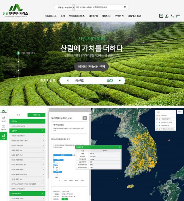 산림 데이터를 625개 개별 데이터 상품으로 제작하여 ‘산림빅데이터 거래소’를 통해 개방하고 있다.