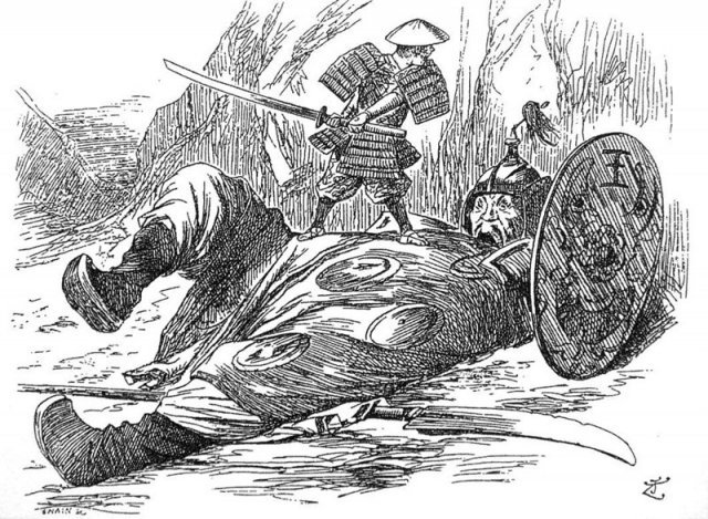 1894년 청일전쟁에서 일본이 중국을 상대로 승리한 상황을 풍자한 영국 잡지 ‘펀치’의 삽화. 사진 출처 위키피디아