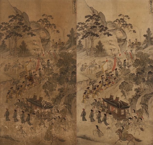 송도유수도임식 원본(왼쪽), 복원본. 국립중앙박물관 제공