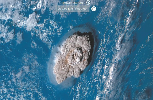 전날 남태평양 통가 인근의 해저화산이 폭발하던 순간이 위성 화면에 포착됐다. 사진 출처 국립연구개발법인 정보통신연구기구(NICT) 홈페이지
