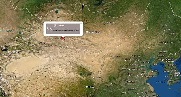 중국과 몽골의 국경지역에서 18일 오전 0시45분께 규모 5.6의 지진이 발생했다. (EMSC홈페이지 갈무리)© 뉴스1
