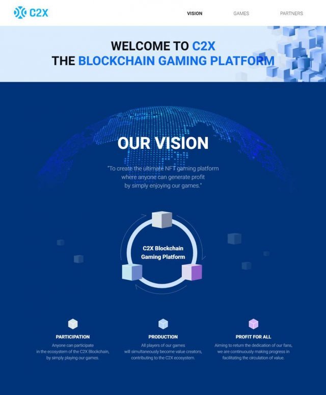 컴투스 그룹의 C2X 블록체인 플랫폼 티징 사이트 (제공=컴투스홀딩스)