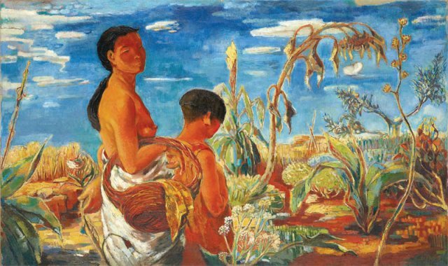 이인성, ‘가을 어느 날’(1934년), 캔버스에 유채, 96×161.4cm, 리움미술관 소장. 계절적 배경은 가을인데 등장인물들은 여름 옷차림을 하고 있다. 계절의 불일치가 모순의 시대를 암시한다.