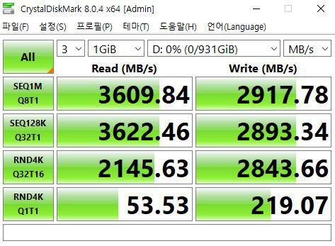 크리스탈 디스크마크로 특정한 WD 블랙 SN750 SE(1TB)의 성능 (출처=IT동아)