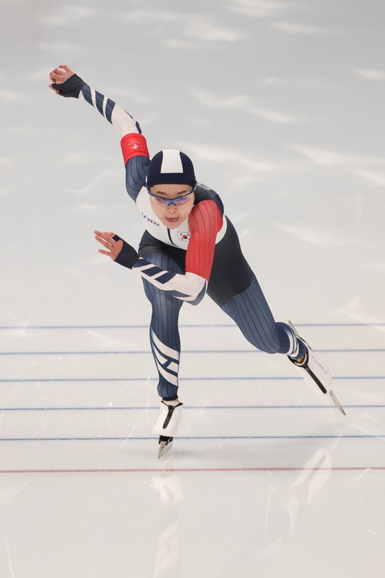 13일 오후 중국 베이징 국립 스피드 스케이팅 경기장에서 열린 스피드 여자 500m 경기에서 김민선이 역주하고 있다. 2022.2.13/뉴스1 © News1 박지혜 기자