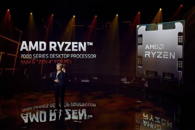 AMD 최고경영자 리사 수 박사가 지난 1월 초 열린 CES2022에서 AMD 라이젠 7000 시리즈 CPU를 소개하고 있다. 출처=AMD
