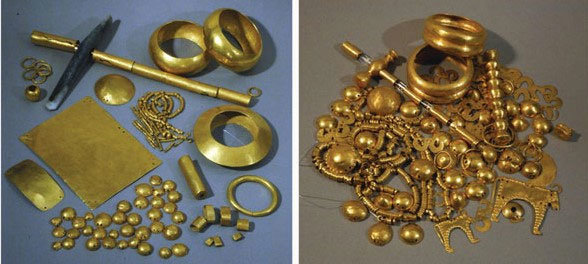 바르나 유적지에서 나온 황금 그릇, 장신구, 도끼 등. 사진 출처 Armburster·Dmitrinov
