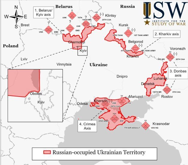 우크라이나 내 러시아 장악 지역, 25일 오후 1시 기준 <출처=미 전쟁연구소>