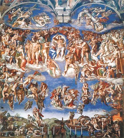 미켈란젤로가 그린 ‘최후의 심판’. 그리스도, 마리아 등 선택받은 자들이 구원받는 모습이 담겼다. 사진 출처 위키피디아