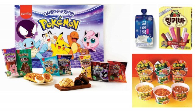 식품·제과업계 ‘장수 제품’들이 레트로 열풍을 타고 리뉴얼(재단장)되고 있다. MZ세대(밀레니얼+Z세대)에겐 호기심을, 
기성세대에겐 향수를 불러일으키며 매출 역주행과 재출시 요청이 잇따르고 있다. 왼쪽부터 시계방향으로 SPC삼립의 ‘포켓몬빵’, 
롯데제과 ‘설레임’, 빙그레 ‘링키바’, 오뚜기 ‘콕콕콕’ 용기면. 각 사 제공