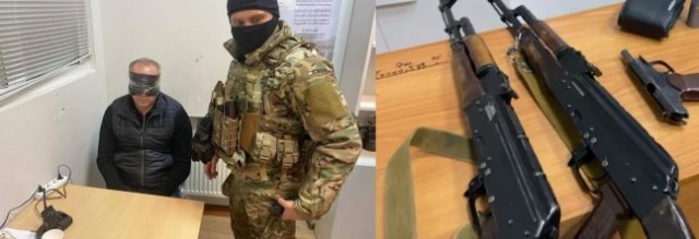 네스토르 슈프리치 의원(왼쪽)과 압수된 총기(오른쪽). 트위터