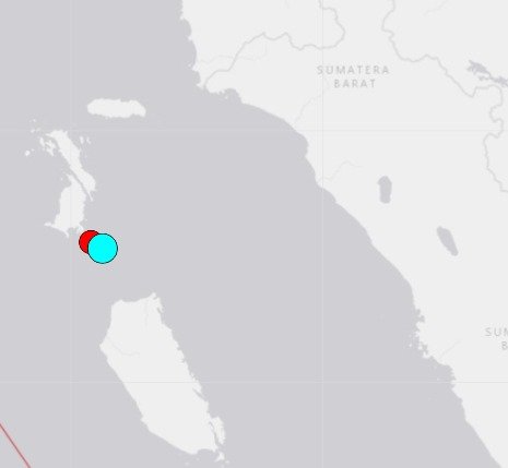 인도네시아 수마트라섬에서 규모 6.7 지진이 발생했다고 14일(현지시간) 미국 지질조사국(USGS)이 밝혔다. © 뉴스1(USGS 갈무리)