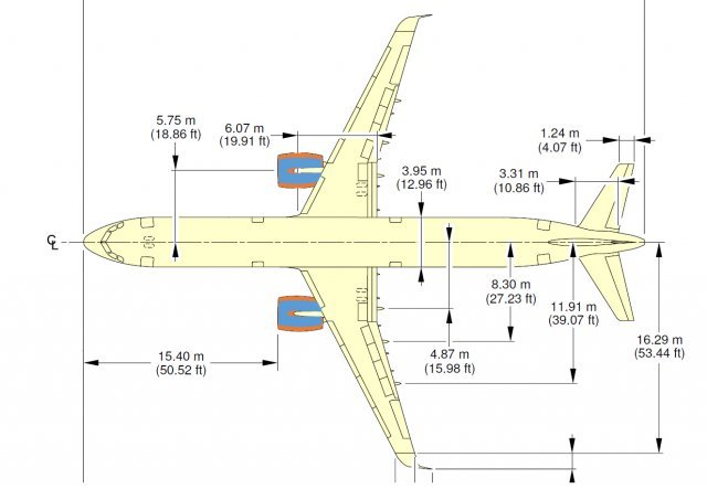 A321 신형(neo)과 기존형(ceo) 비교. 다른 모든 부분의 제원이 같고 엔진 직경만 차이가 난다는 점을 확인할 수 있습니다. 자료: 에어버스