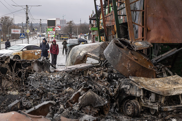 우크라이나에서 파괴된 러시아 군용 차량 (gettyimages)