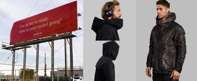 머스크의 스페이스X 본사 앞 옥외광고판에 올린 볼레백의 광고(왼쪽부터), 숙면 보호막 재킷과 풀 메탈 재킷. 출처: 볼레백 홈페이지