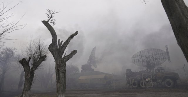 민들레는 전쟁 후 황폐화된 토양에서도 살아남아 전쟁 생존자들의 식량으로 활용됐다. 2월 24일 러시아의 공습 직후 우크라이나 남부 항구도시 마리우폴의 모습. 포격을 받은 나무들의 둥치가 검게 타고 윗부분이 잘려 나갔다. 마리우폴=AP 뉴시스