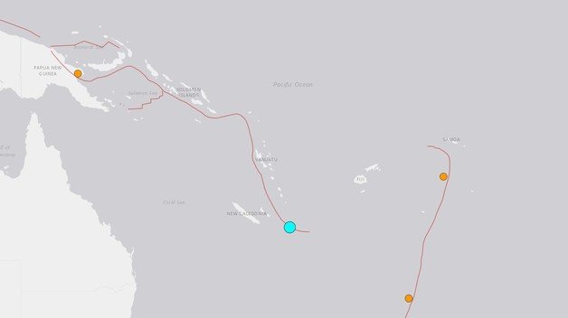 31일 오전 5시56분경 남태평양 뉴칼레도니아 인근 해역에서 강진이 발생했다. 2022.03.31 (미국 지질조사국 화면 갈무리) © 뉴스1