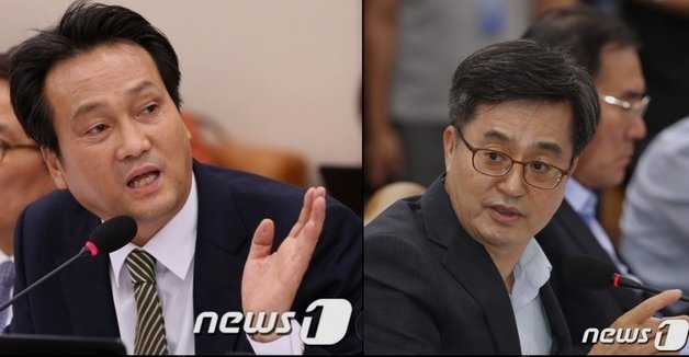 더불어민주당 경기지사 후보자리를 놓고 경쟁을 펼치고 있는 안민석 더불어민주당 의원(왼쪽)과 김동연 새로운물련결 대표. © 뉴스1