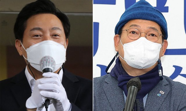 오세훈 서울시장(왼쪽)과 송영길 전 더불어민주당 대표. 뉴스1