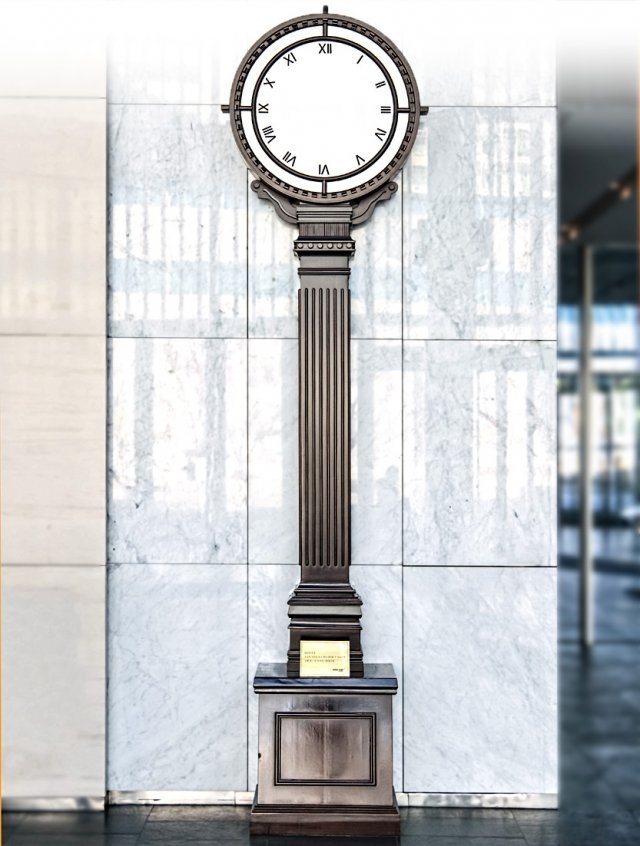 서울 중구 을지로 미래에셋 본사 센터원 빌딩 현관 로비에 들어서면 시침과 분침이 없는 괘종 시계가 고객과 임직원을 맞이한다. 시간을 잊고 길게 내다보는 투자를 해야 한다는 박현주 그룹 회장의 투자 철학을 보여준다. 미래에셋 제공