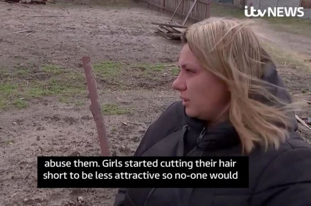 마리나 베샤스트나 이반키우 부시장이 러시아군이 마을 여성들을 성폭행했다고 증언하고 있다. ITV 보도화면 캡처