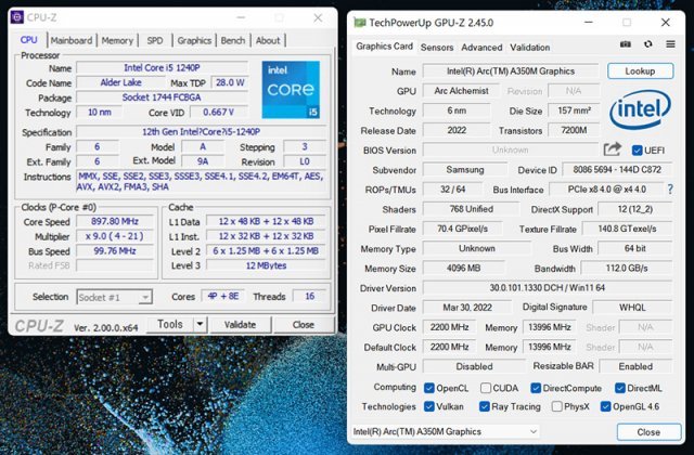 하드웨어 정보를 보여주는 CPU-Z(좌측) 및 GPU-Z(우측). 출처=IT동아