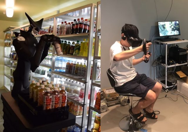 패밀리마트 직원이 모델T 로봇을 조종하는 모습. 일본 로봇업체 텔레이그지스턴스(Telexistence) 유튜브