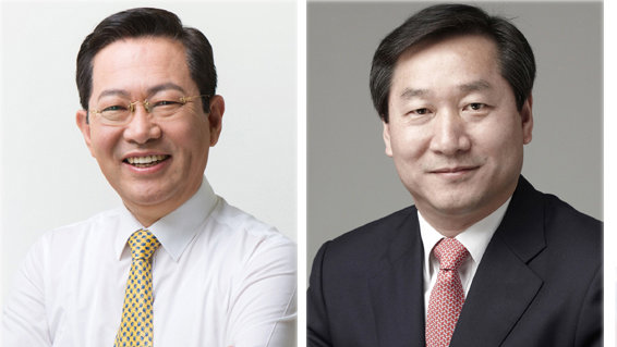 민주당 박남춘 인천시장(왼쪽), 국민의힘 유정복 전 인천시장.© 뉴스1