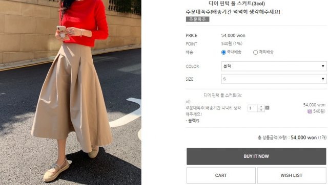 김 여사가 착용해 화제가 된 치마. 온라인 쇼핑몰 홈페이지 갈무리