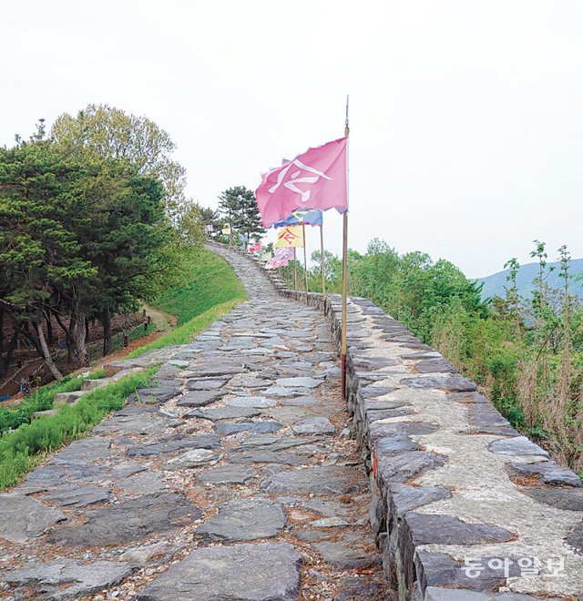 아동산 정상에 있는 밀양읍성 성벽. 성곽 길을 걷다 보면 자연스럽게 밀양 관아로 연결된다.