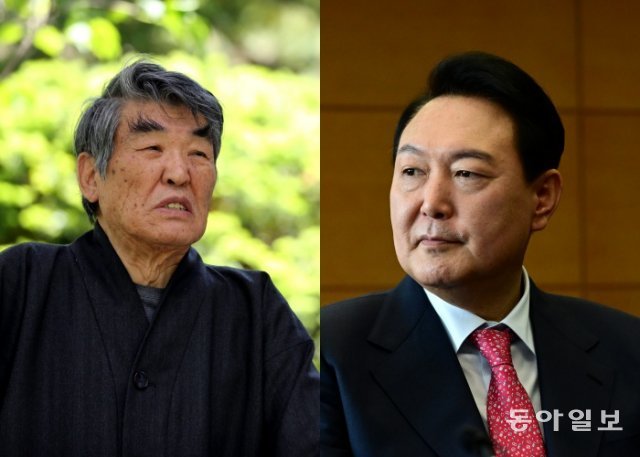 (왼쪽부터) 故 김지하 시인, 윤석열 대통령 당선인. 동아일보DB.